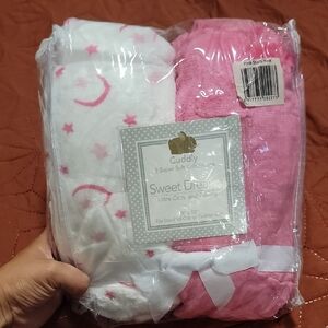 Super Soft Blanket Set - Pink and White
